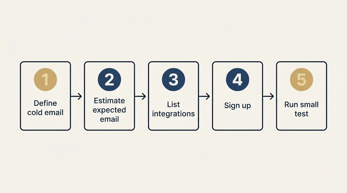 Step sequence: Getting Started Checklist (Define cold email, Estimate expected email, List integrations, Sign up)