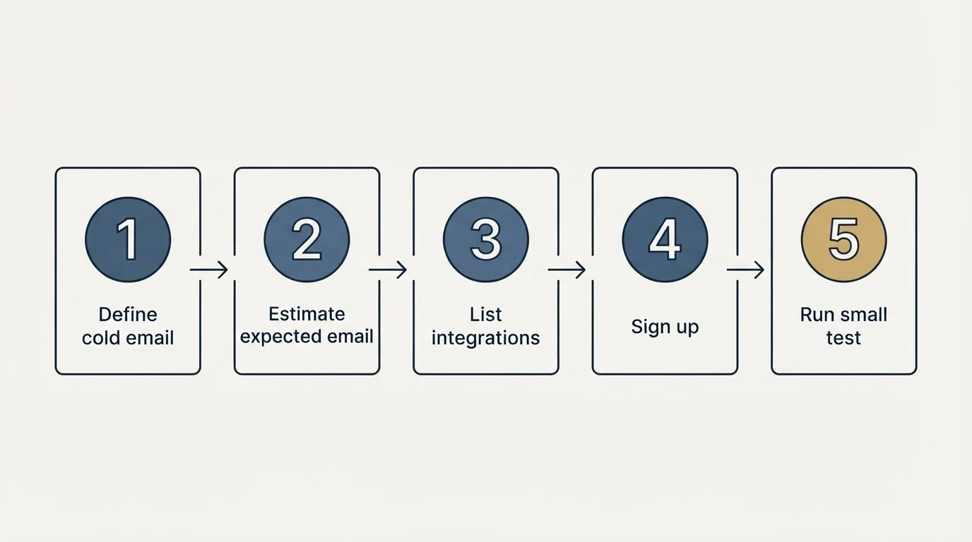 Step sequence: Getting Started Checklist (Define cold email, Estimate expected email, List integrations, Sign up)