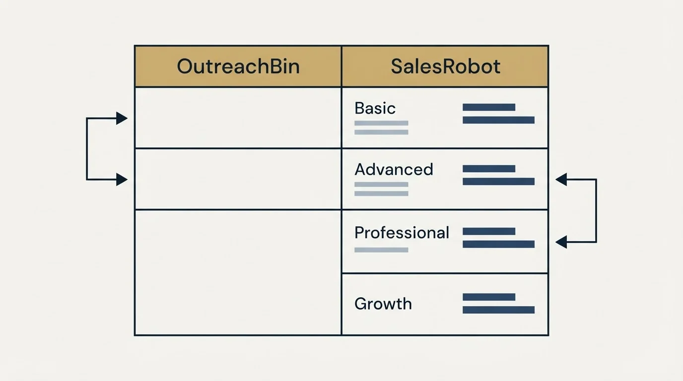 Pricing table: Pricing Comparison (OutreachBin, SalesRobot, Basic, Advanced)