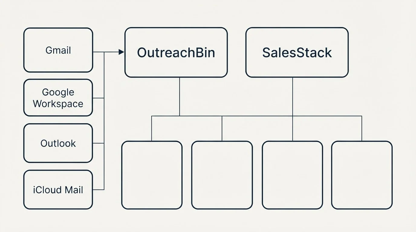 Integration grid: Integration Ecosystem (OutreachBin, SalesStack, Gmail, Google Workspace)