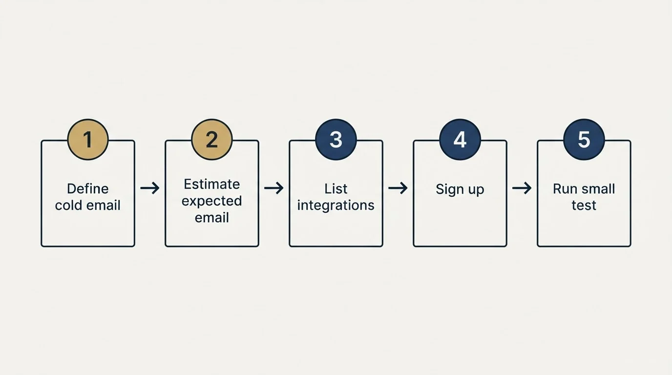 Step sequence: Getting Started Checklist (Define cold email, Estimate expected email, List integrations, Sign up)