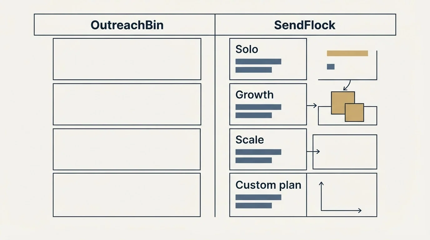 Pricing table: Pricing Comparison (OutreachBin, SendFlock, Solo, Growth)