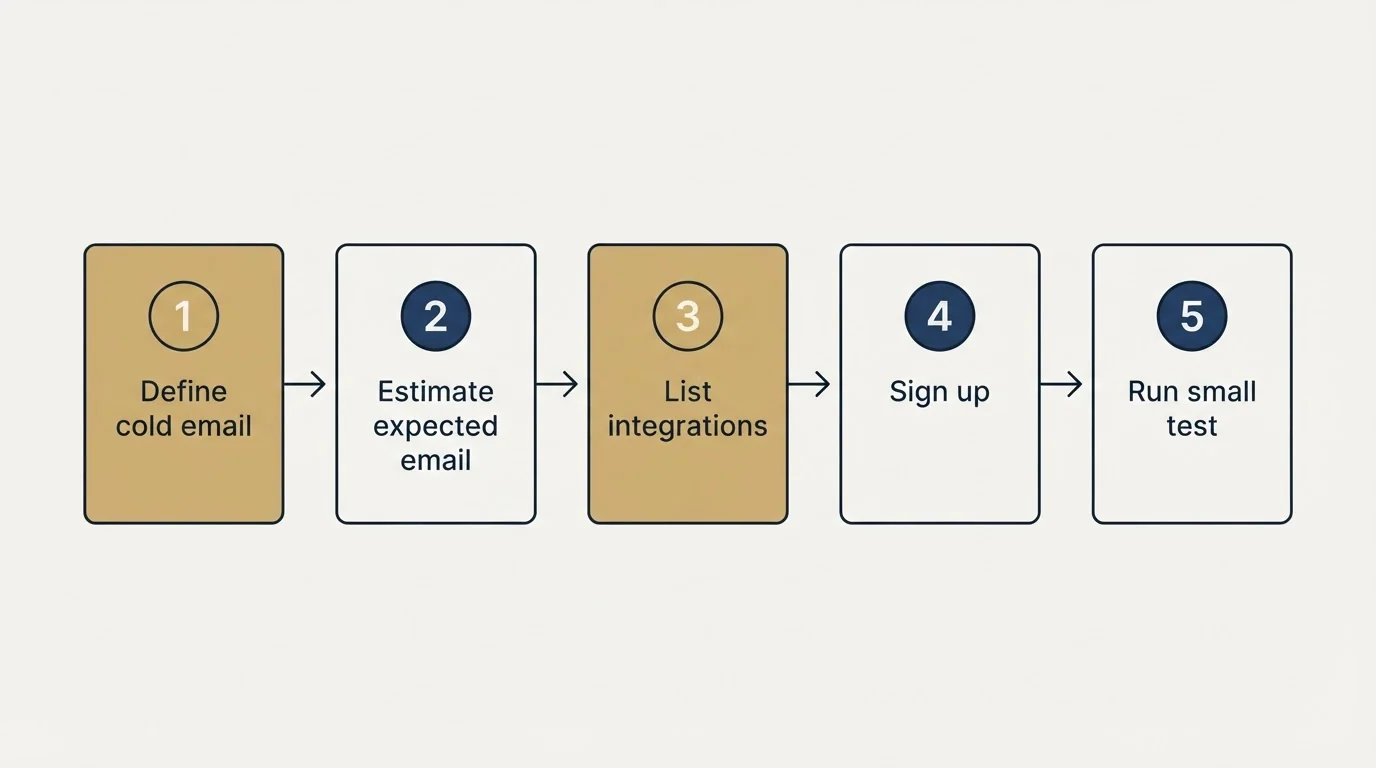 Step sequence: Getting Started Checklist (Define cold email, Estimate expected email, List integrations, Sign up)