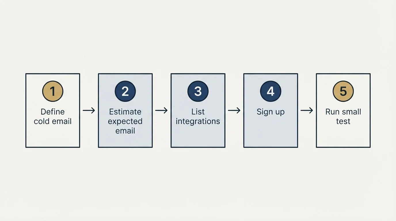 Step sequence: Getting Started Checklist (Define cold email, Estimate expected email, List integrations, Sign up)