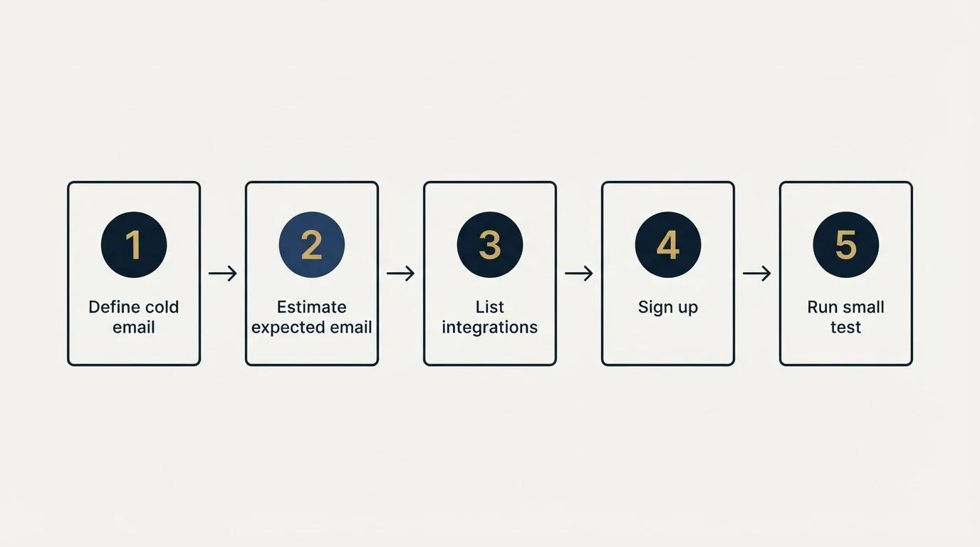 Step sequence: Getting Started Checklist (Define cold email, Estimate expected email, List integrations, Sign up)