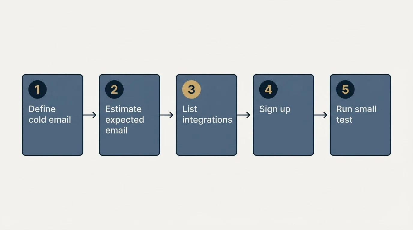 Step sequence: Getting Started Checklist (Define cold email, Estimate expected email, List integrations, Sign up)