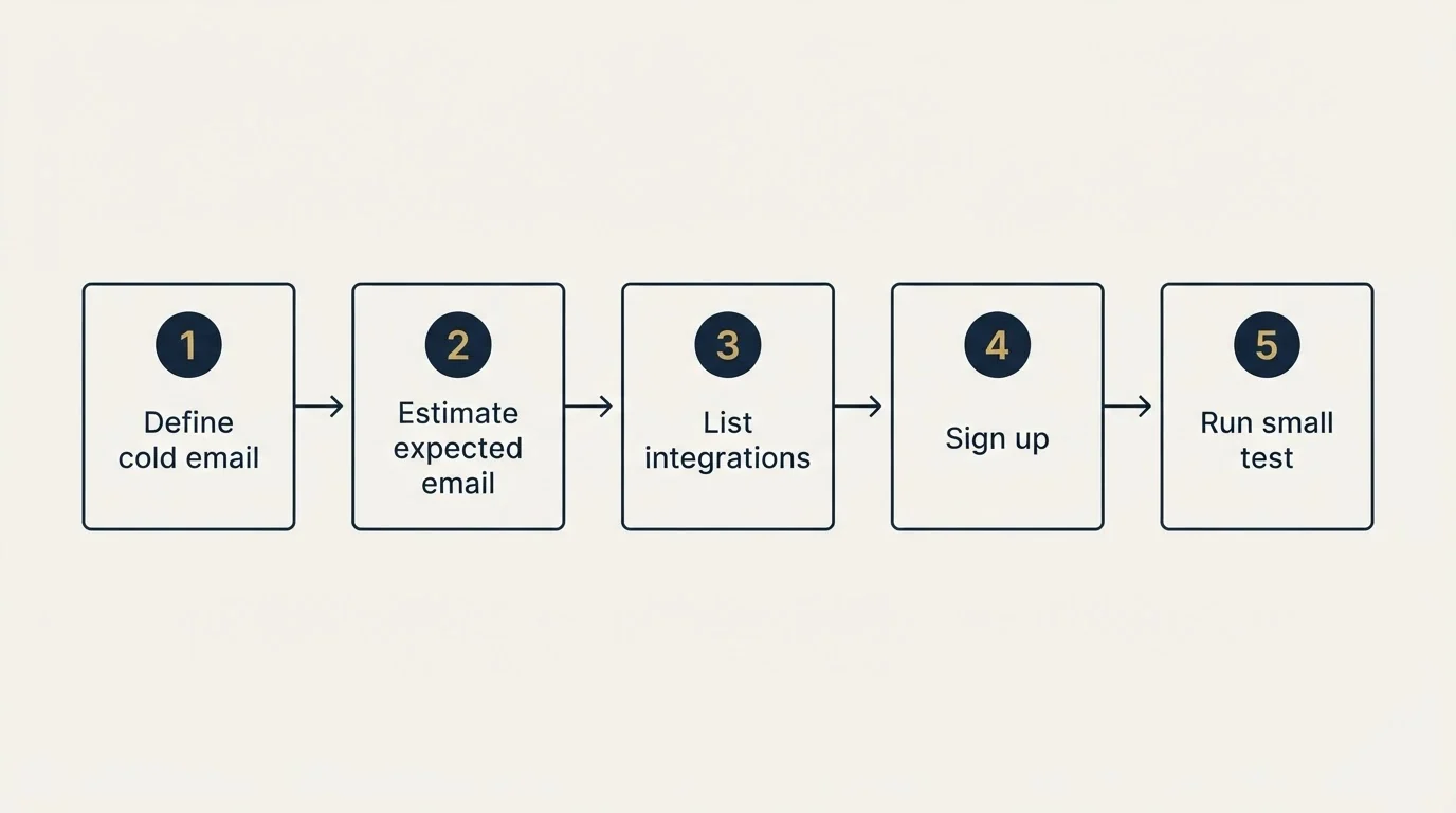 Step sequence: Getting Started Checklist (Define cold email, Estimate expected email, List integrations, Sign up)