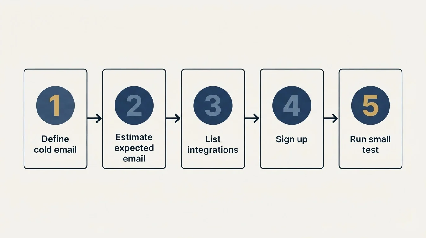 Step sequence: Getting Started Checklist (Define cold email, Estimate expected email, List integrations, Sign up)