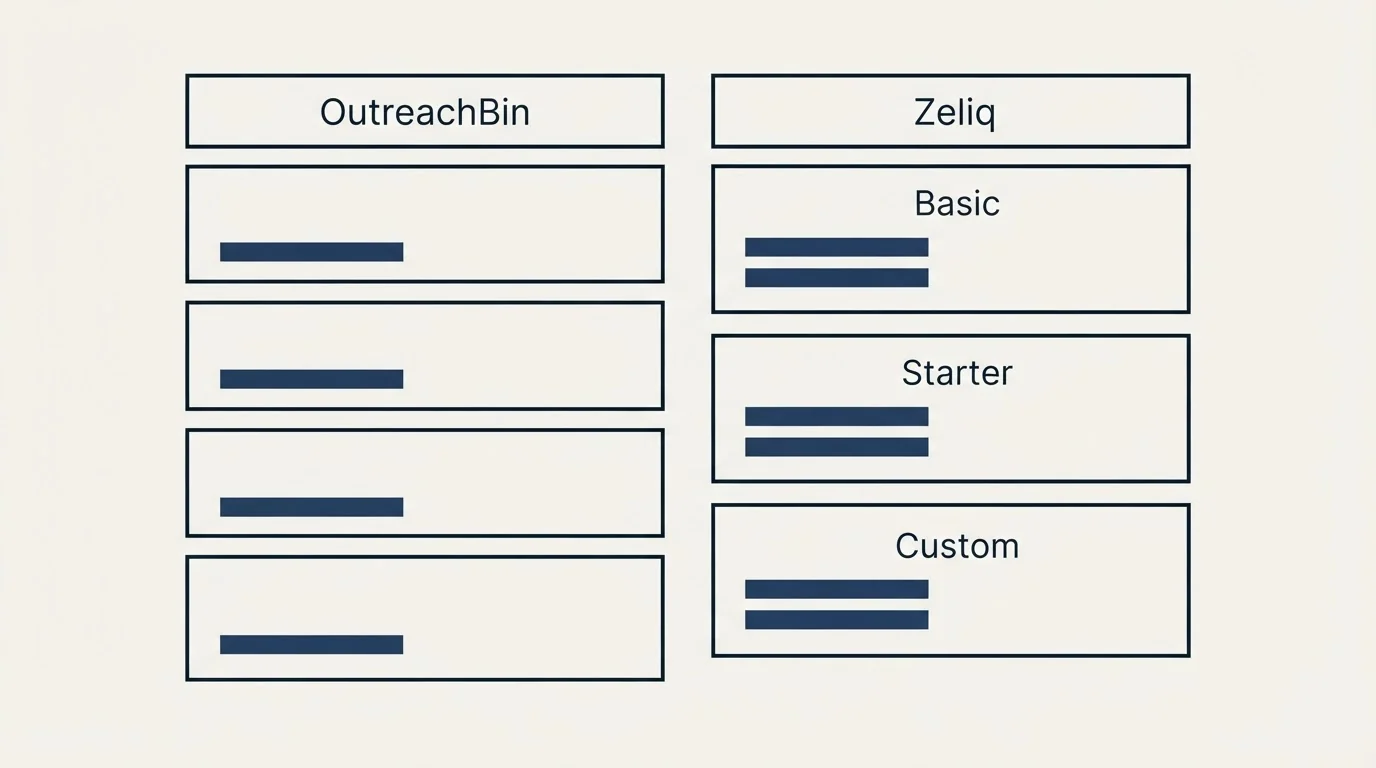 Pricing table: Pricing Comparison (OutreachBin, Zeliq, Basic, Starter)