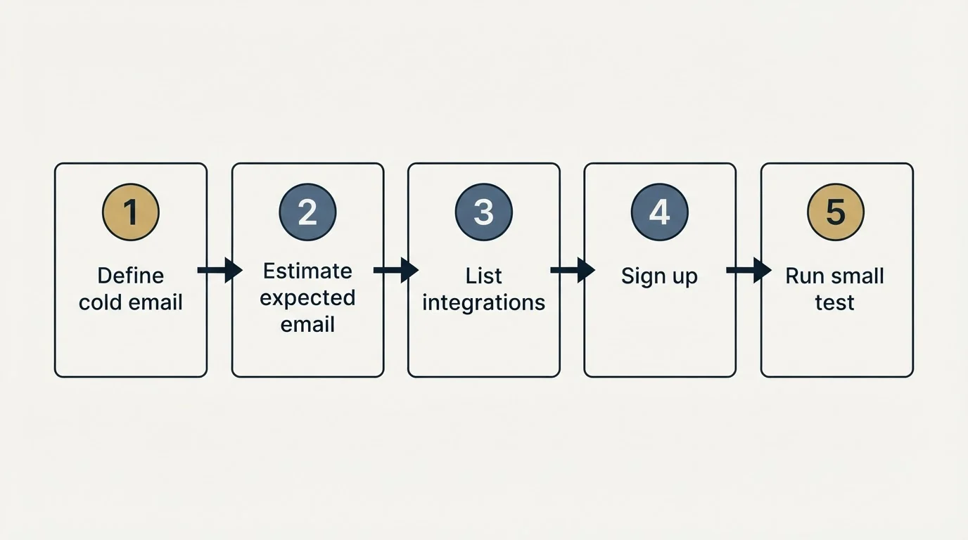 Step sequence: Getting Started Checklist (Define cold email, Estimate expected email, List integrations, Sign up)