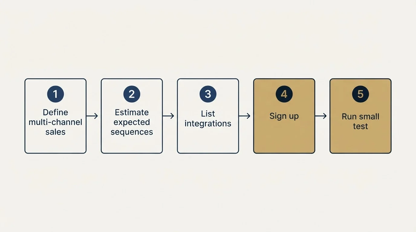 Step sequence: Getting Started Checklist (Define multi-channel sales, Estimate expected sequences, List integrations, Sign up)