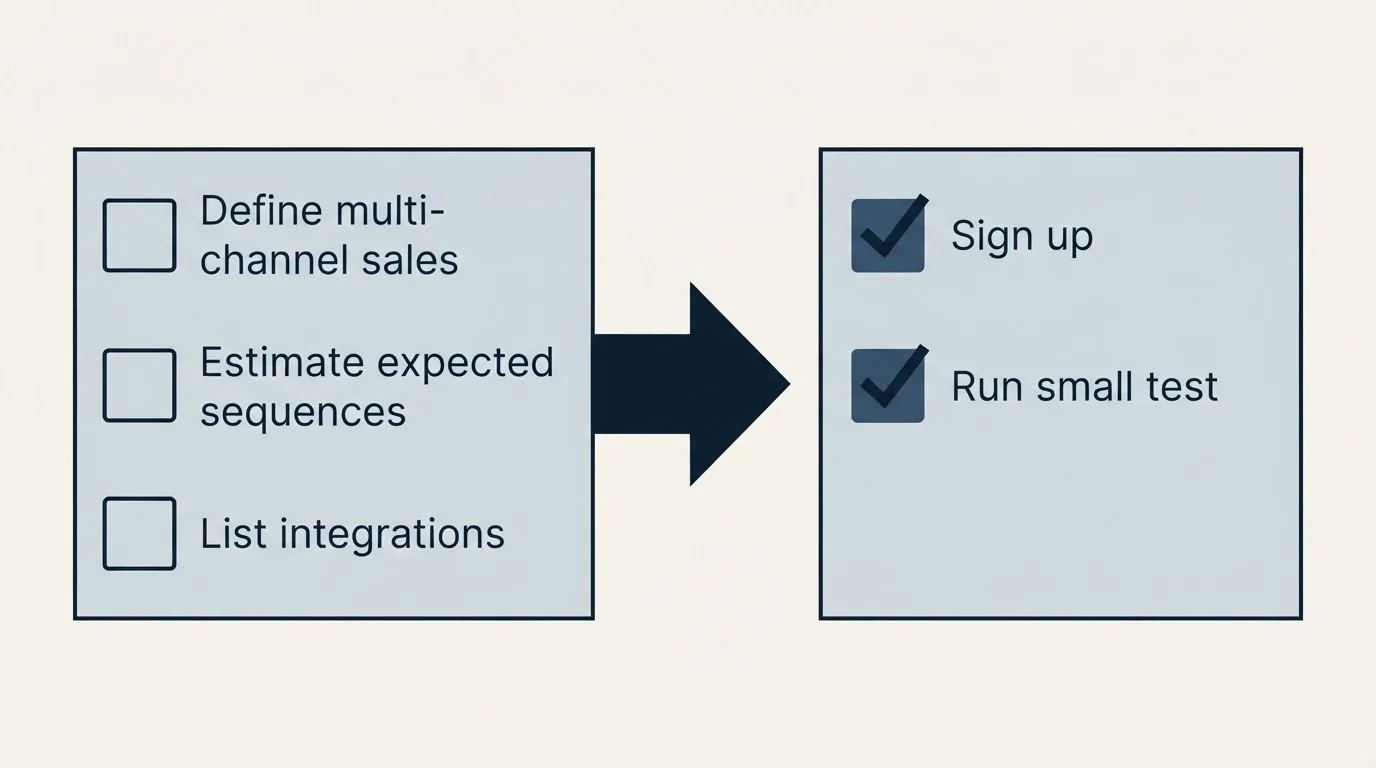 Before-and-after steps: Getting Started Checklist (Define multi-channel sales, Estimate expected sequences, List integrations, Sign up)