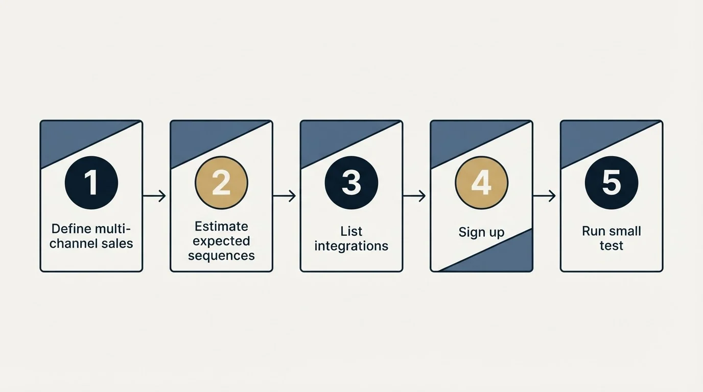 Step sequence: Getting Started Checklist (Define multi-channel sales, Estimate expected sequences, List integrations, Sign up)