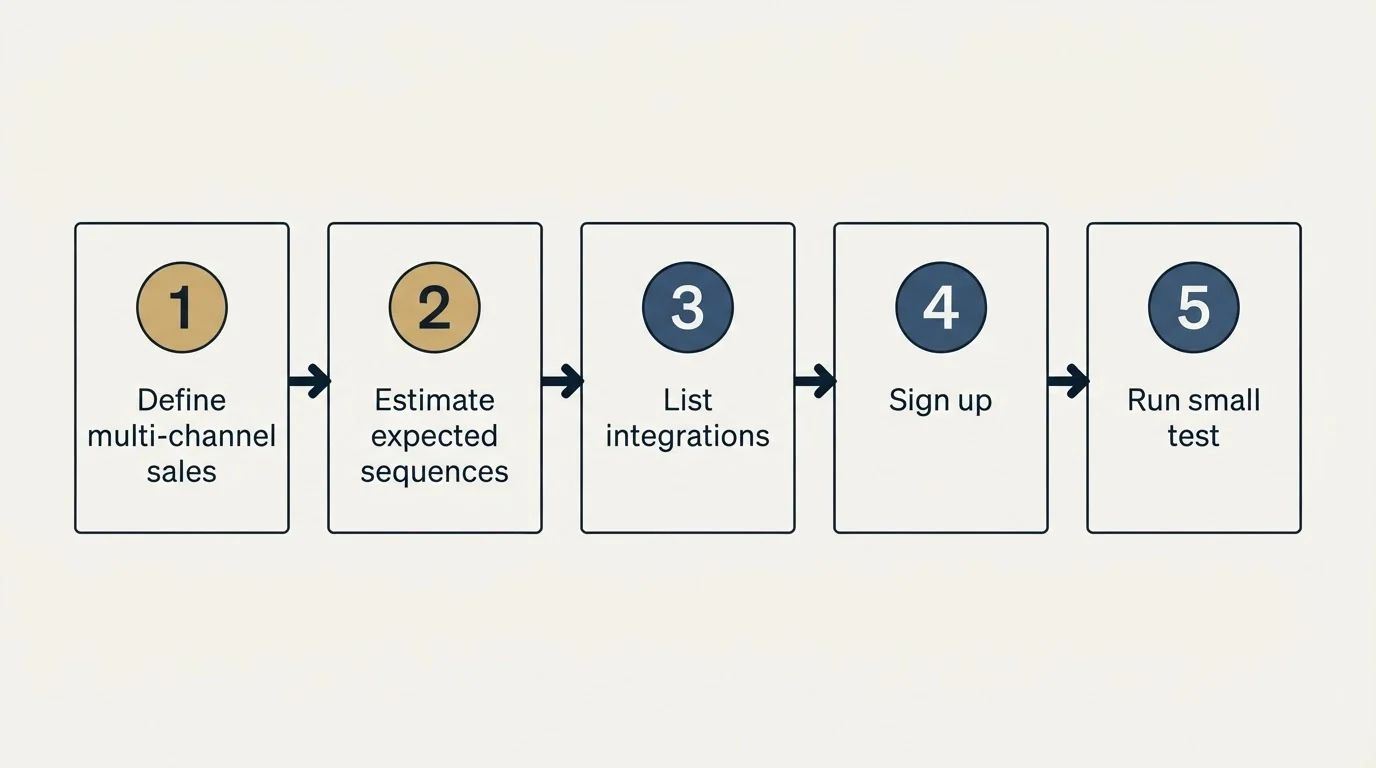Step sequence: Getting Started Checklist (Define multi-channel sales, Estimate expected sequences, List integrations, Sign up)