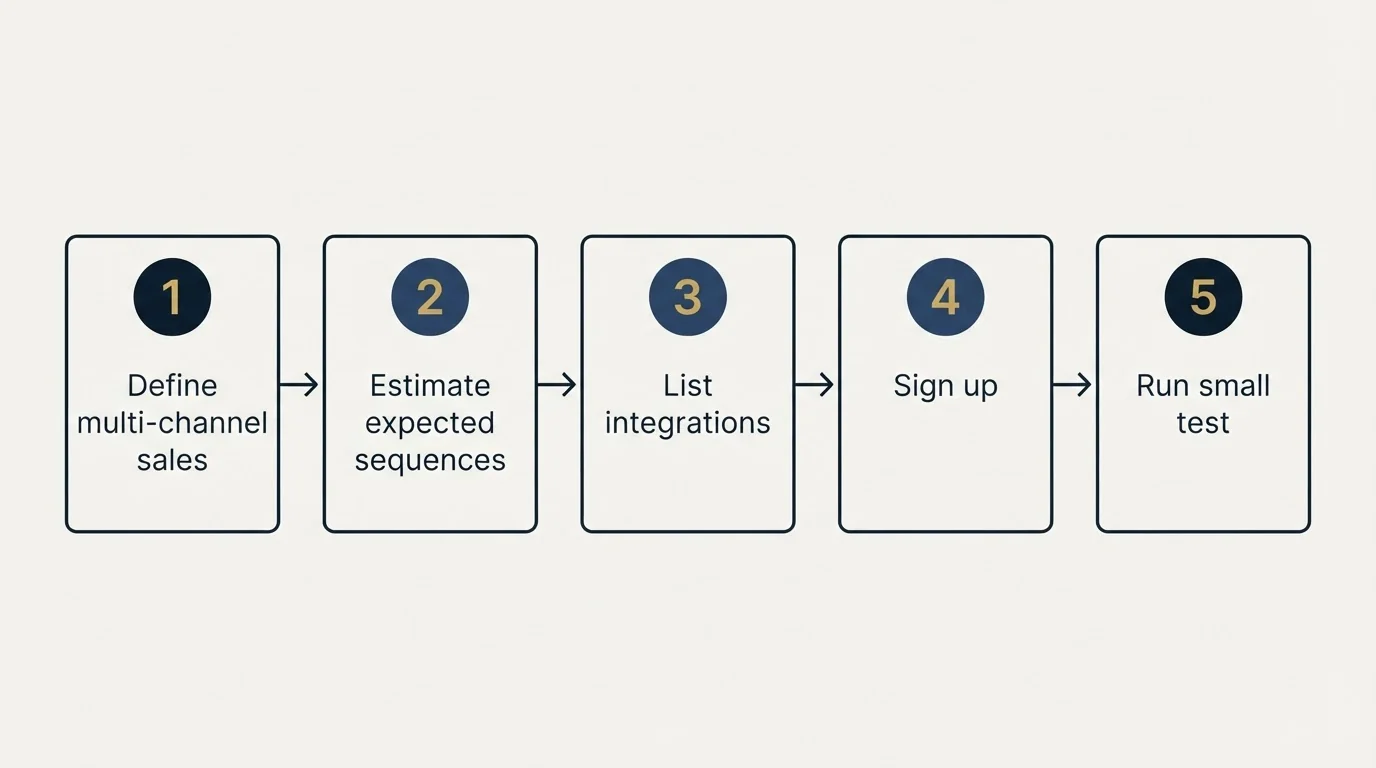Step sequence: Getting Started Checklist (Define multi-channel sales, Estimate expected sequences, List integrations, Sign up)