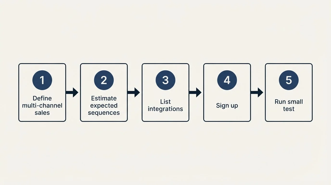 Step sequence: Getting Started Checklist (Define multi-channel sales, Estimate expected sequences, List integrations, Sign up)