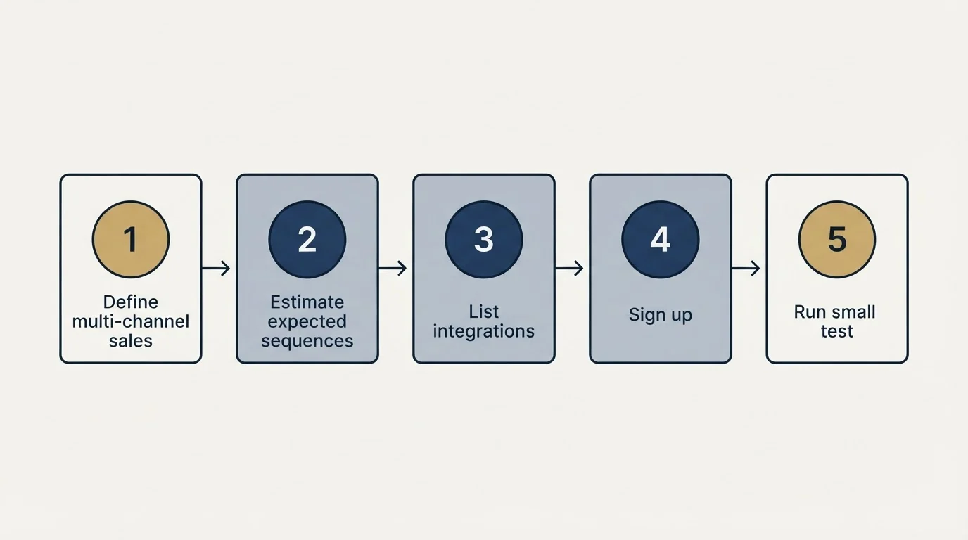 Step sequence: Getting Started Checklist (Define multi-channel sales, Estimate expected sequences, List integrations, Sign up)