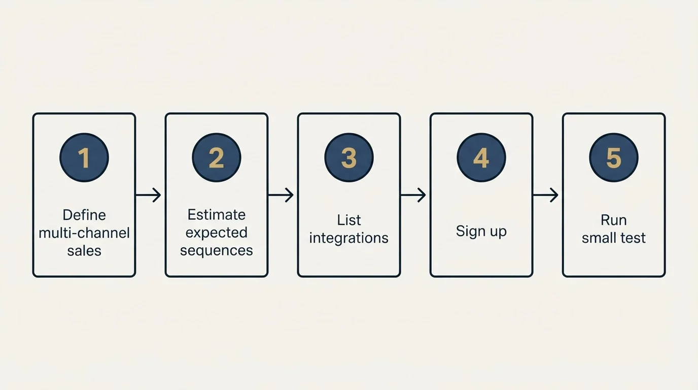 Step sequence: Getting Started Checklist (Define multi-channel sales, Estimate expected sequences, List integrations, Sign up)