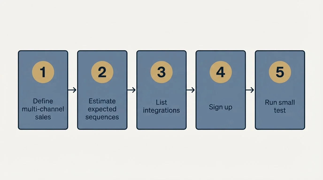 Step sequence: Getting Started Checklist (Define multi-channel sales, Estimate expected sequences, List integrations, Sign up)