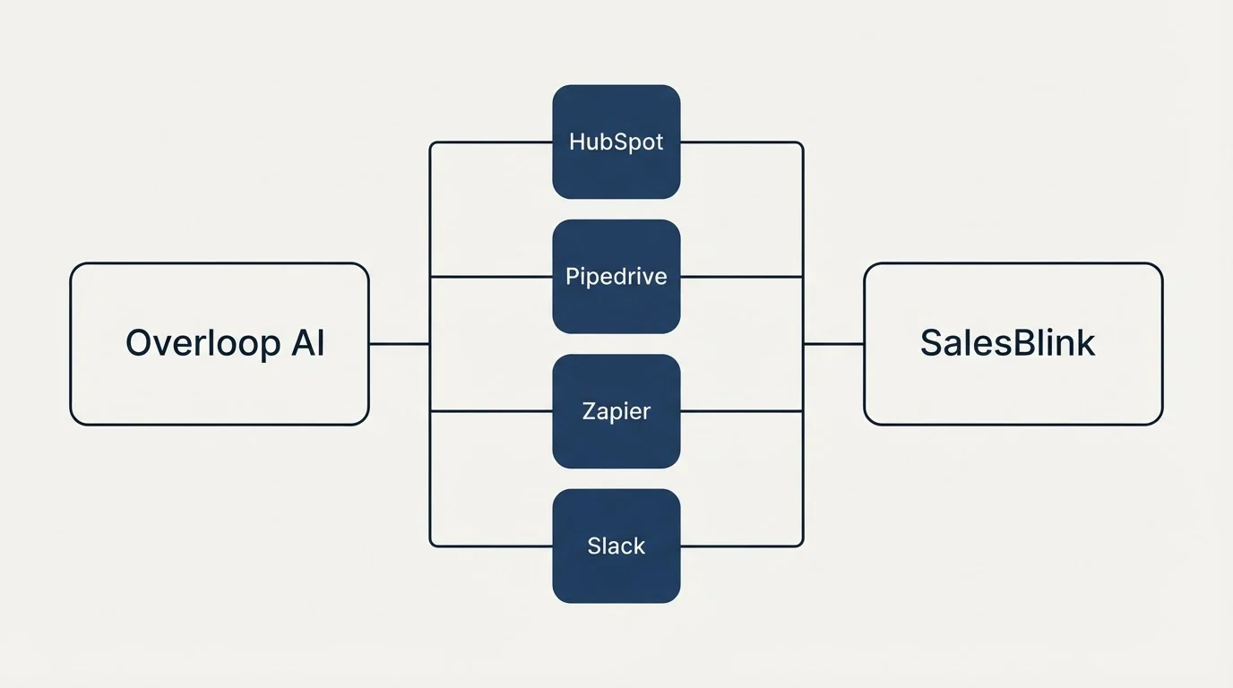 Integration flow: Integration Ecosystem (Overloop AI, SalesBlink, HubSpot, Pipedrive)