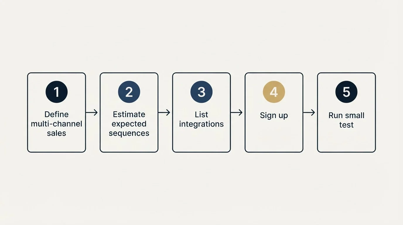 Step sequence: Getting Started Checklist (Define multi-channel sales, Estimate expected sequences, List integrations, Sign up)