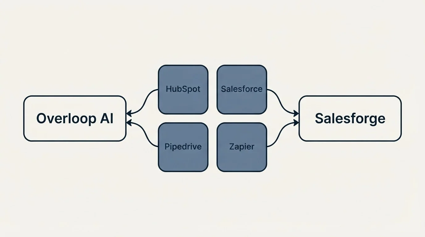 Integration schematic: Integration Ecosystem (Overloop AI, Salesforge, HubSpot, Salesforce)