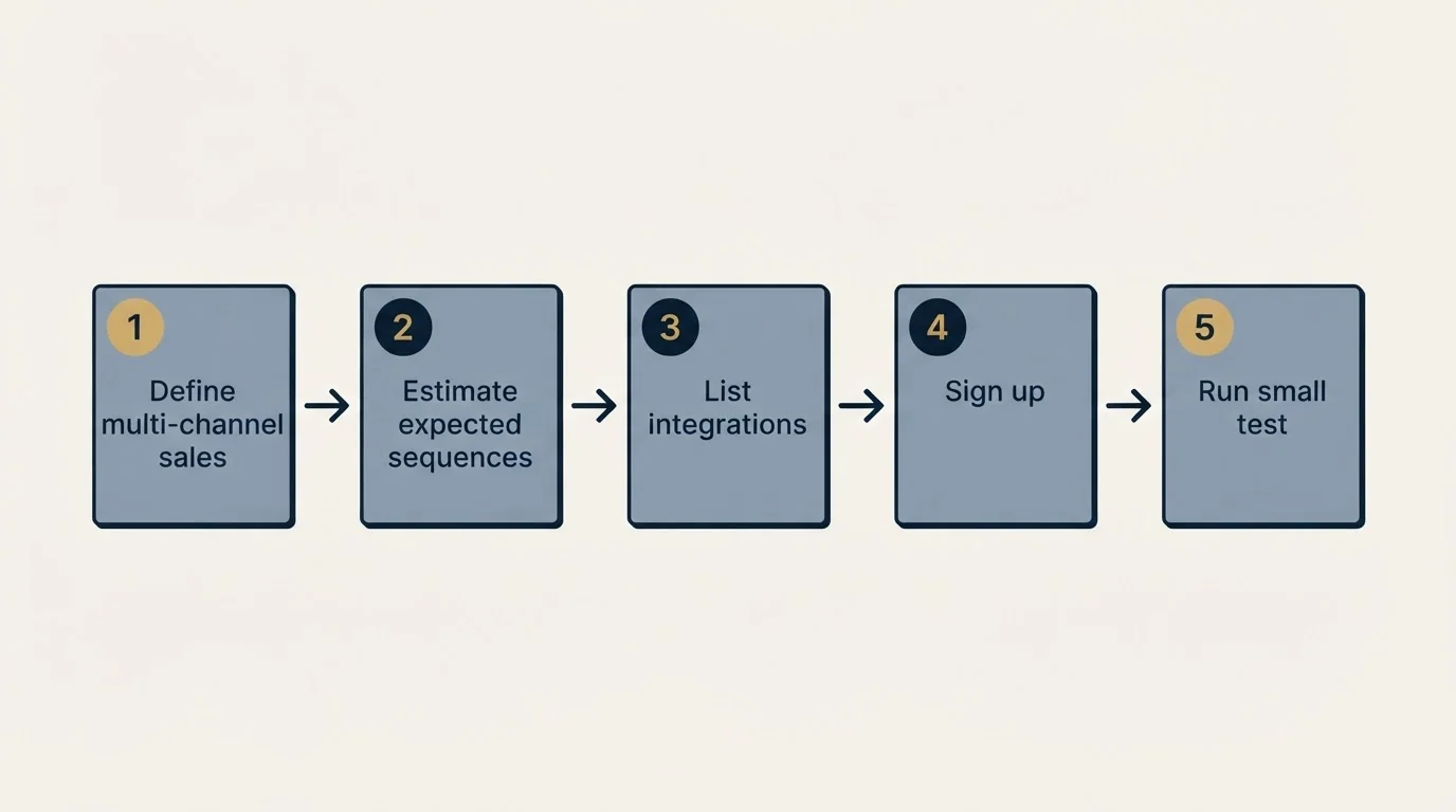 Step sequence: Getting Started Checklist (Define multi-channel sales, Estimate expected sequences, List integrations, Sign up)
