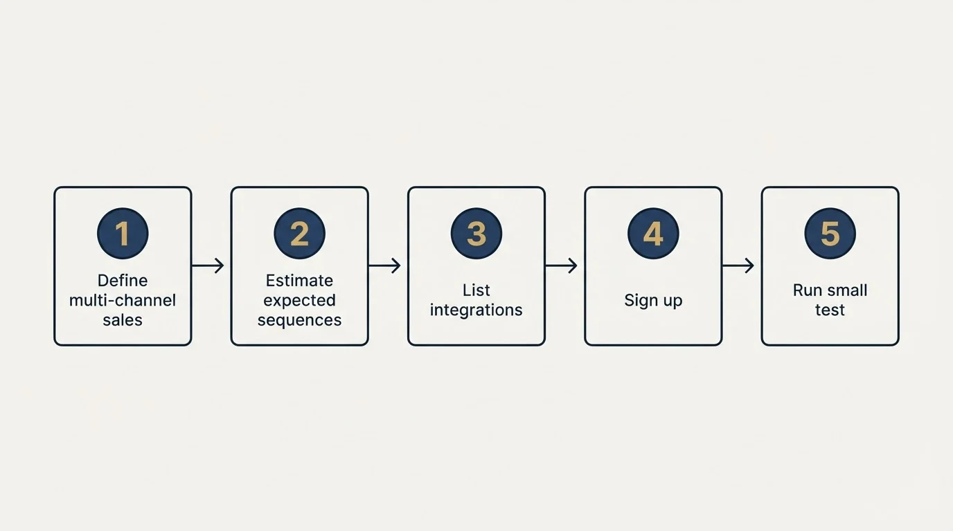 Step sequence: Getting Started Checklist (Define multi-channel sales, Estimate expected sequences, List integrations, Sign up)