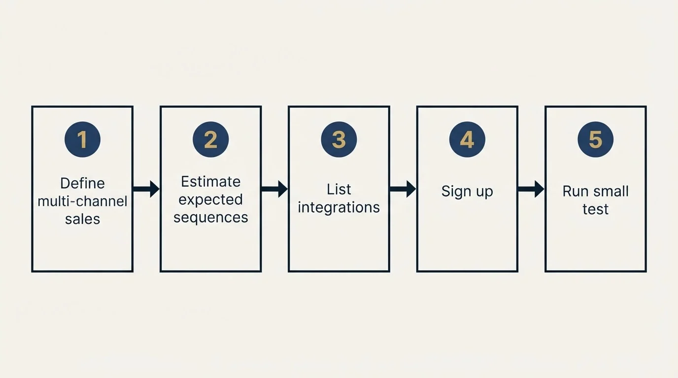 Step sequence: Getting Started Checklist (Define multi-channel sales, Estimate expected sequences, List integrations, Sign up)