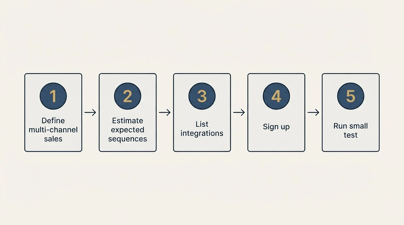 Step sequence: Getting Started Checklist (Define multi-channel sales, Estimate expected sequences, List integrations, Sign up)