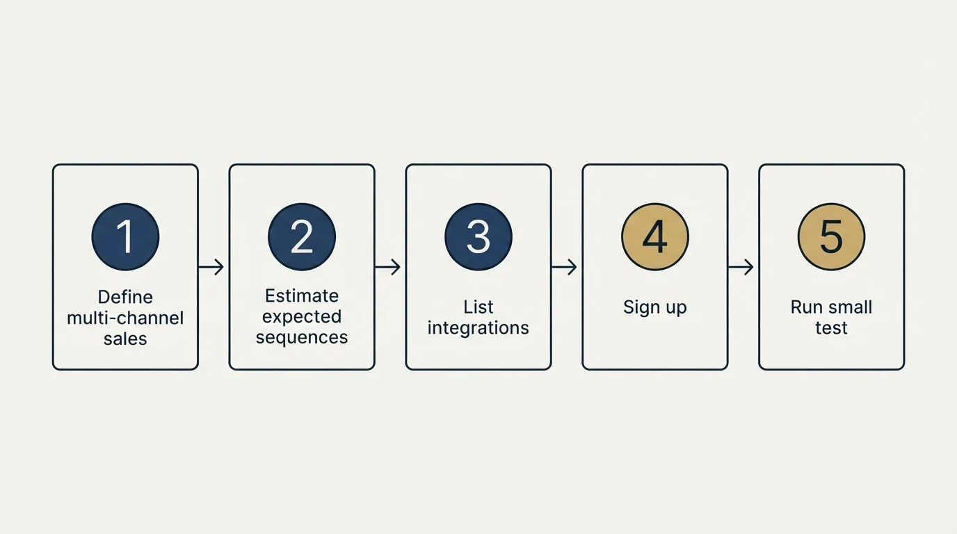 Step sequence: Getting Started Checklist (Define multi-channel sales, Estimate expected sequences, List integrations, Sign up)