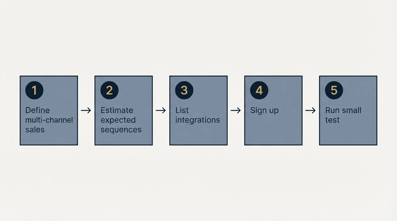 Step sequence: Getting Started Checklist (Define multi-channel sales, Estimate expected sequences, List integrations, Sign up)