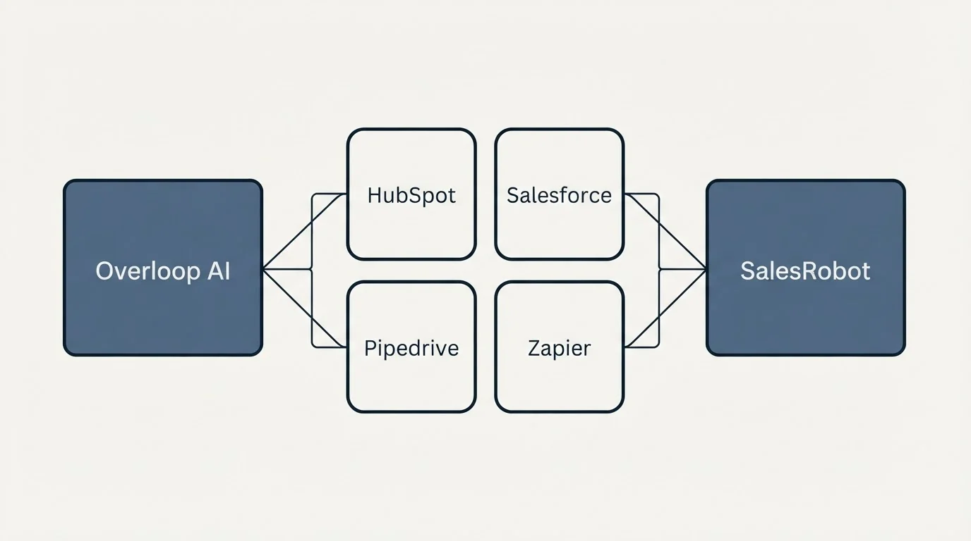 Integration schematic: Integration Ecosystem (Overloop AI, SalesRobot, HubSpot, Salesforce)