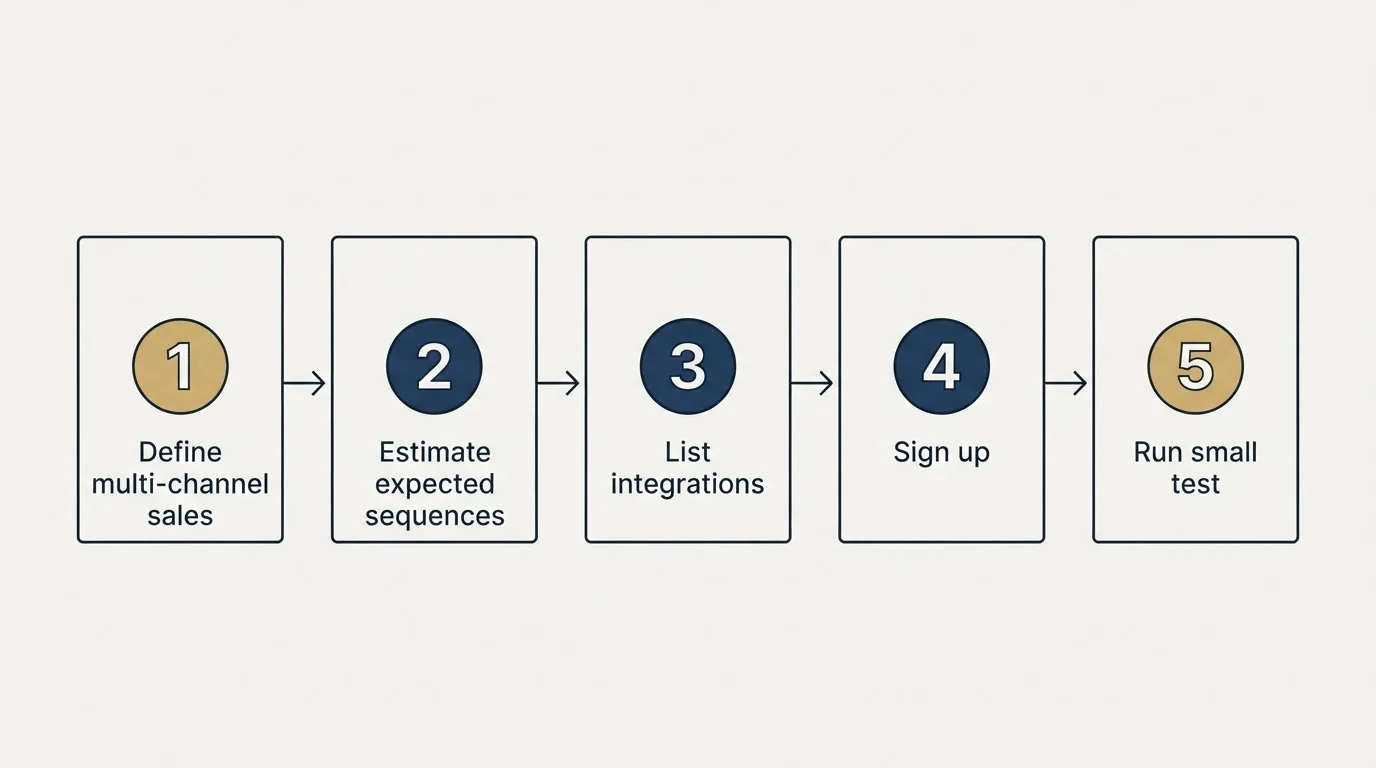 Step sequence: Getting Started Checklist (Define multi-channel sales, Estimate expected sequences, List integrations, Sign up)