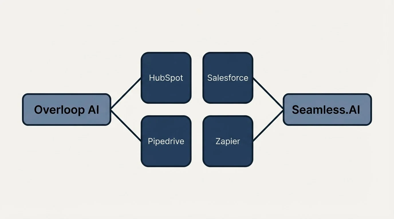 Integration schematic: Integration Ecosystem (Overloop AI, Seamless.AI, HubSpot, Salesforce)