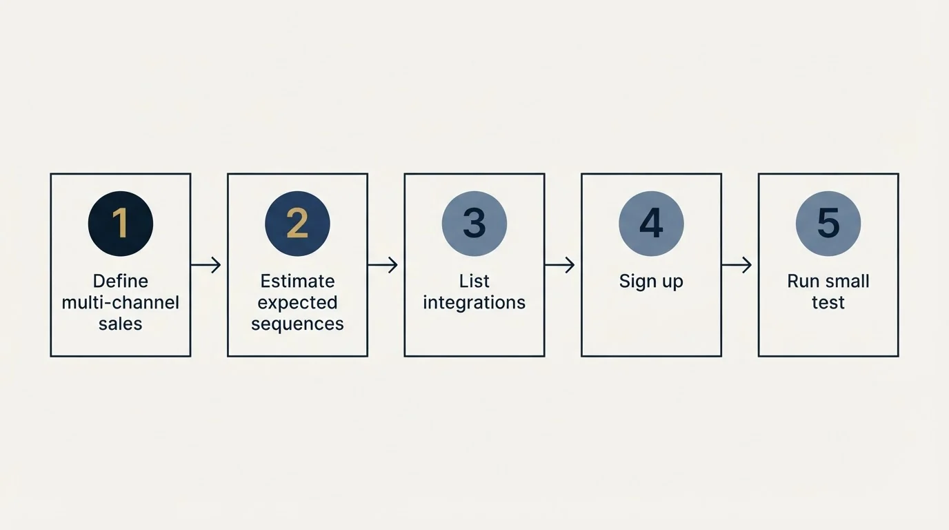 Step sequence: Getting Started Checklist (Define multi-channel sales, Estimate expected sequences, List integrations, Sign up)