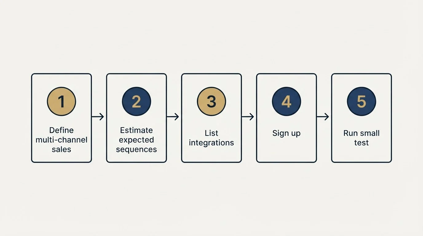 Step sequence: Getting Started Checklist (Define multi-channel sales, Estimate expected sequences, List integrations, Sign up)