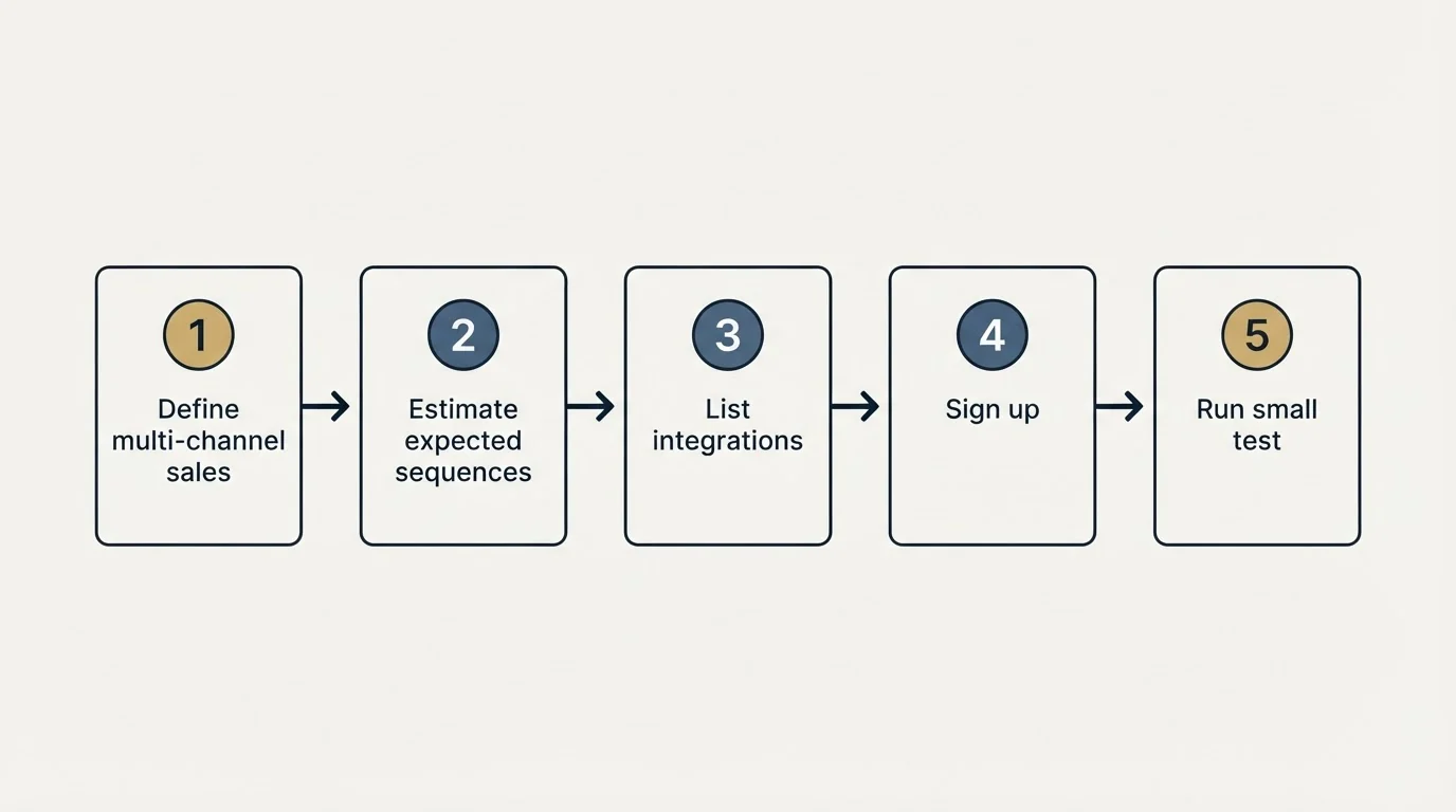 Step sequence: Getting Started Checklist (Define multi-channel sales, Estimate expected sequences, List integrations, Sign up)