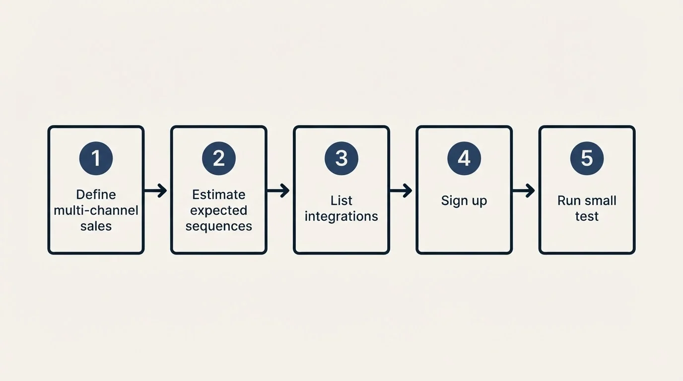 Step sequence: Getting Started Checklist (Define multi-channel sales, Estimate expected sequences, List integrations, Sign up)