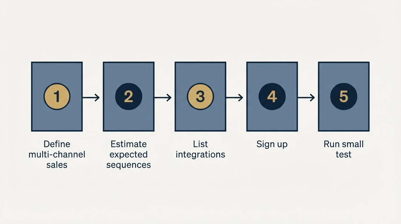 Step sequence: Getting Started Checklist (Define multi-channel sales, Estimate expected sequences, List integrations, Sign up)