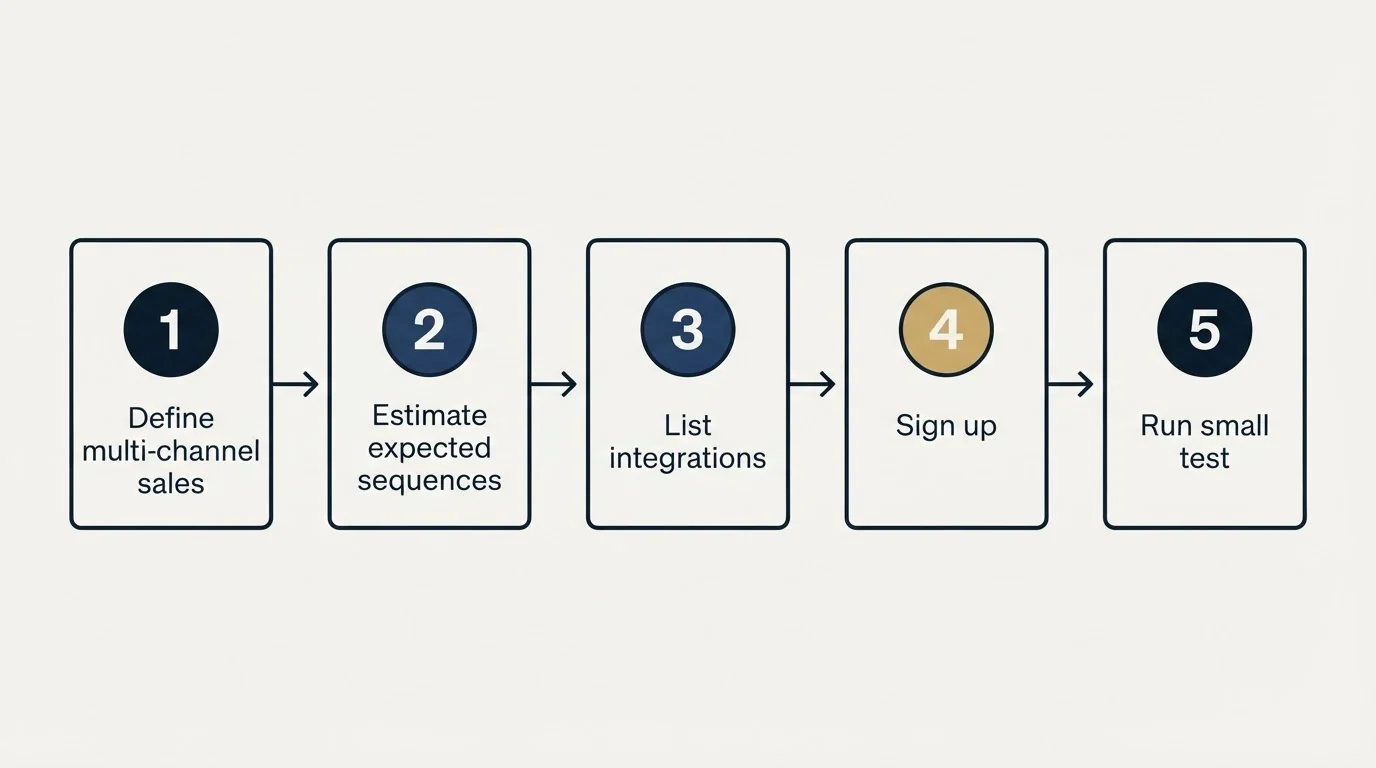 Step sequence: Getting Started Checklist (Define multi-channel sales, Estimate expected sequences, List integrations, Sign up)