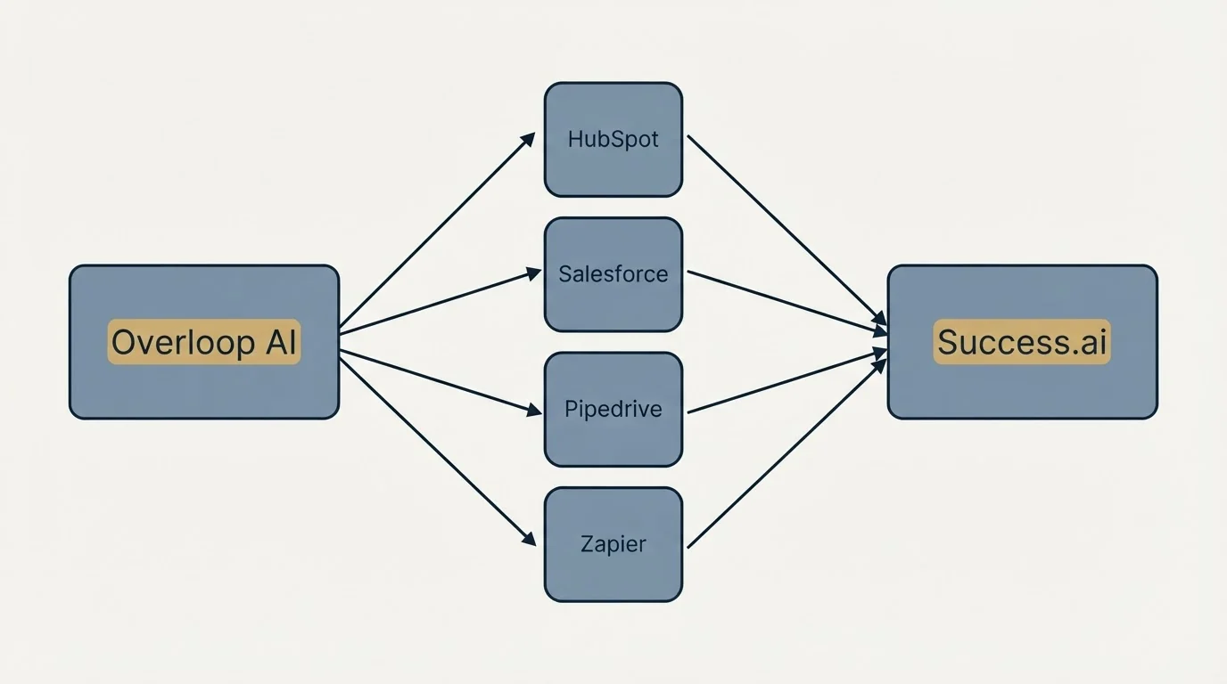 Integration flow: Integration Ecosystem (Overloop AI, Success.ai, HubSpot, Salesforce)
