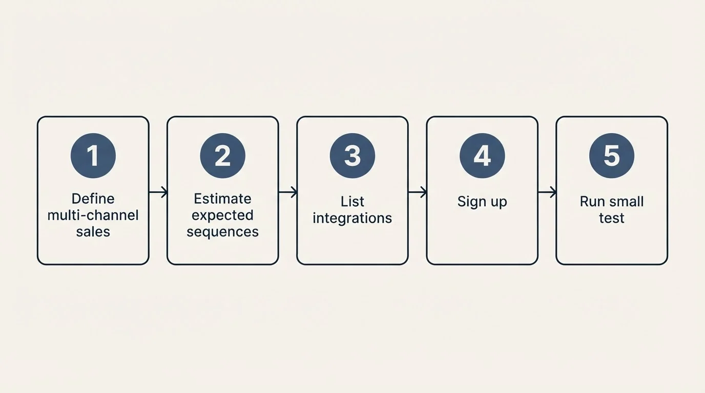 Step sequence: Getting Started Checklist (Define multi-channel sales, Estimate expected sequences, List integrations, Sign up)