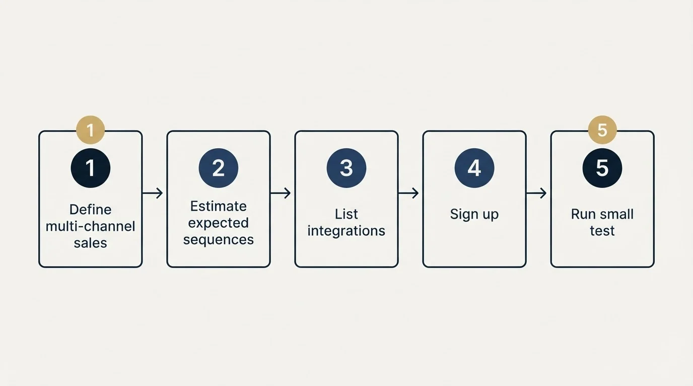 Step sequence: Getting Started Checklist (Define multi-channel sales, Estimate expected sequences, List integrations, Sign up)