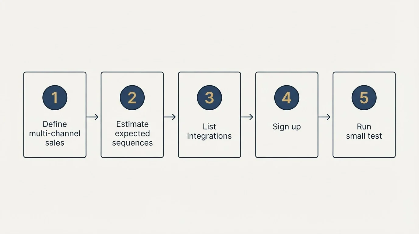 Step sequence: Getting Started Checklist (Define multi-channel sales, Estimate expected sequences, List integrations, Sign up)