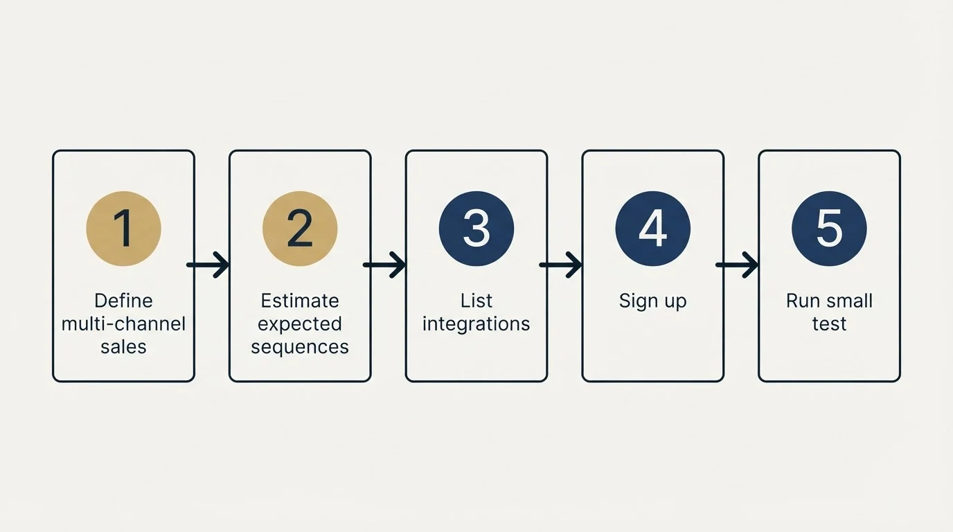 Step sequence: Getting Started Checklist (Define multi-channel sales, Estimate expected sequences, List integrations, Sign up)