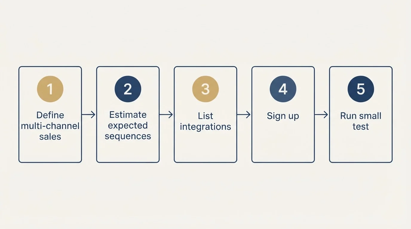 Step sequence: Getting Started Checklist (Define multi-channel sales, Estimate expected sequences, List integrations, Sign up)