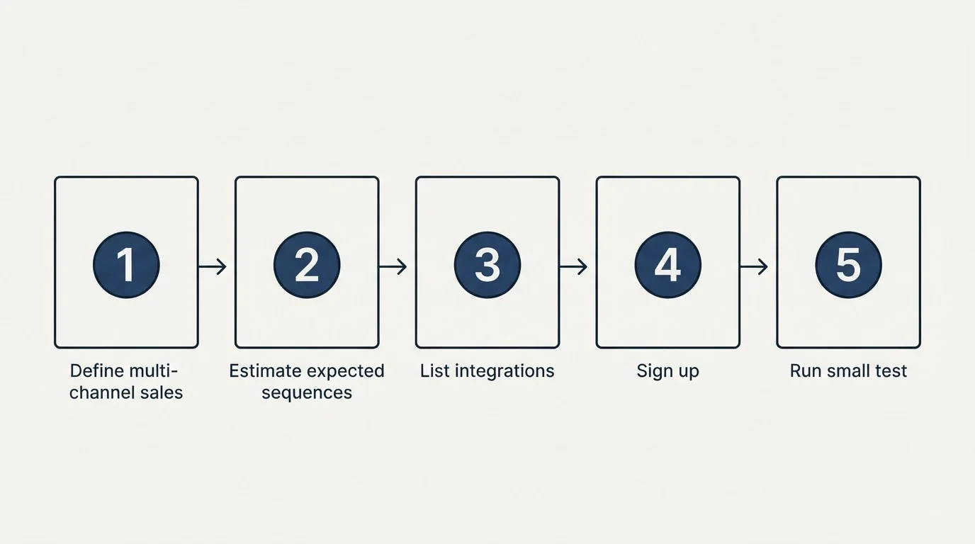 Step sequence: Getting Started Checklist (Define multi-channel sales, Estimate expected sequences, List integrations, Sign up)