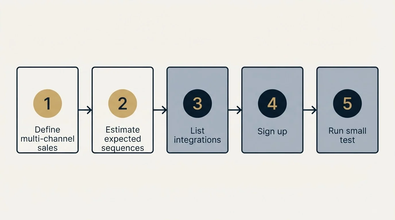 Step sequence: Getting Started Checklist (Define multi-channel sales, Estimate expected sequences, List integrations, Sign up)