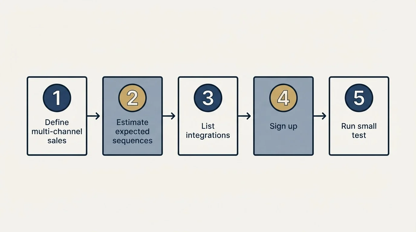 Step sequence: Getting Started Checklist (Define multi-channel sales, Estimate expected sequences, List integrations, Sign up)